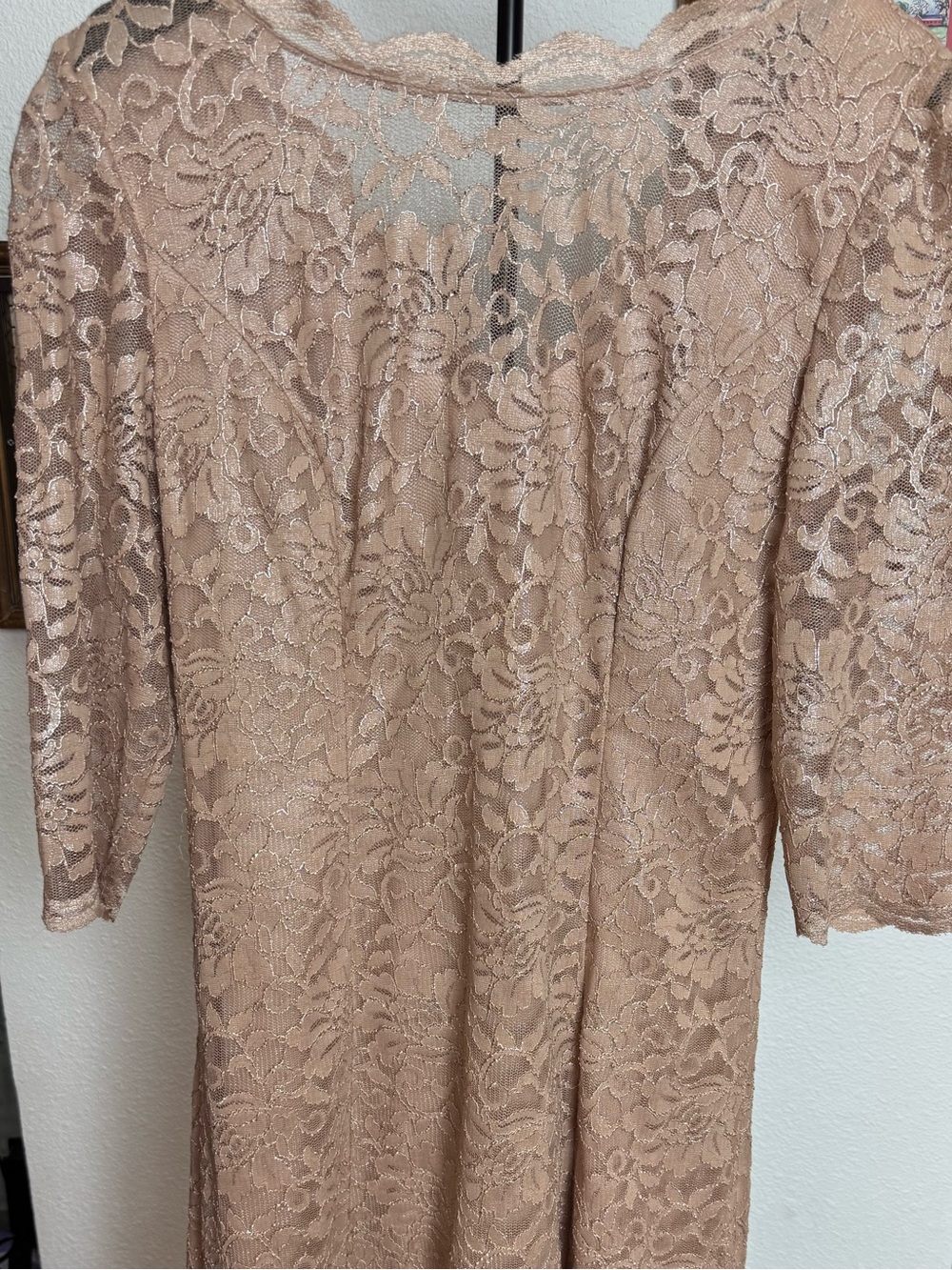 Elegant Lace Midi Dress in Beige Alex Evenings size 14p - MOG, MOB, formal dress